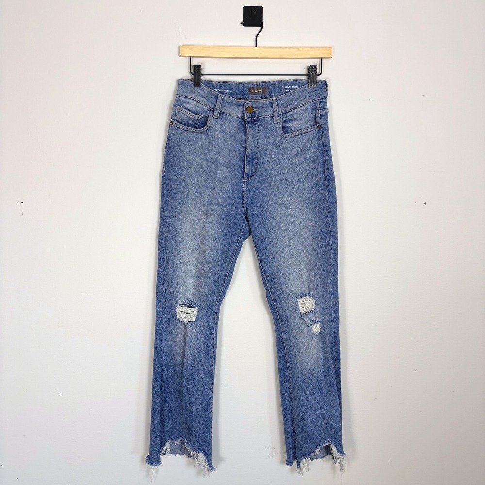 DL1961 Bridget Boot High Rise Instasculpt Crop‎ Jeans Size 29 Distressed Frayed